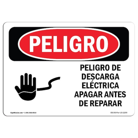 OSHA Danger, Electrical Hazard Turn Off Power Spanish, 24in X 18in Decal